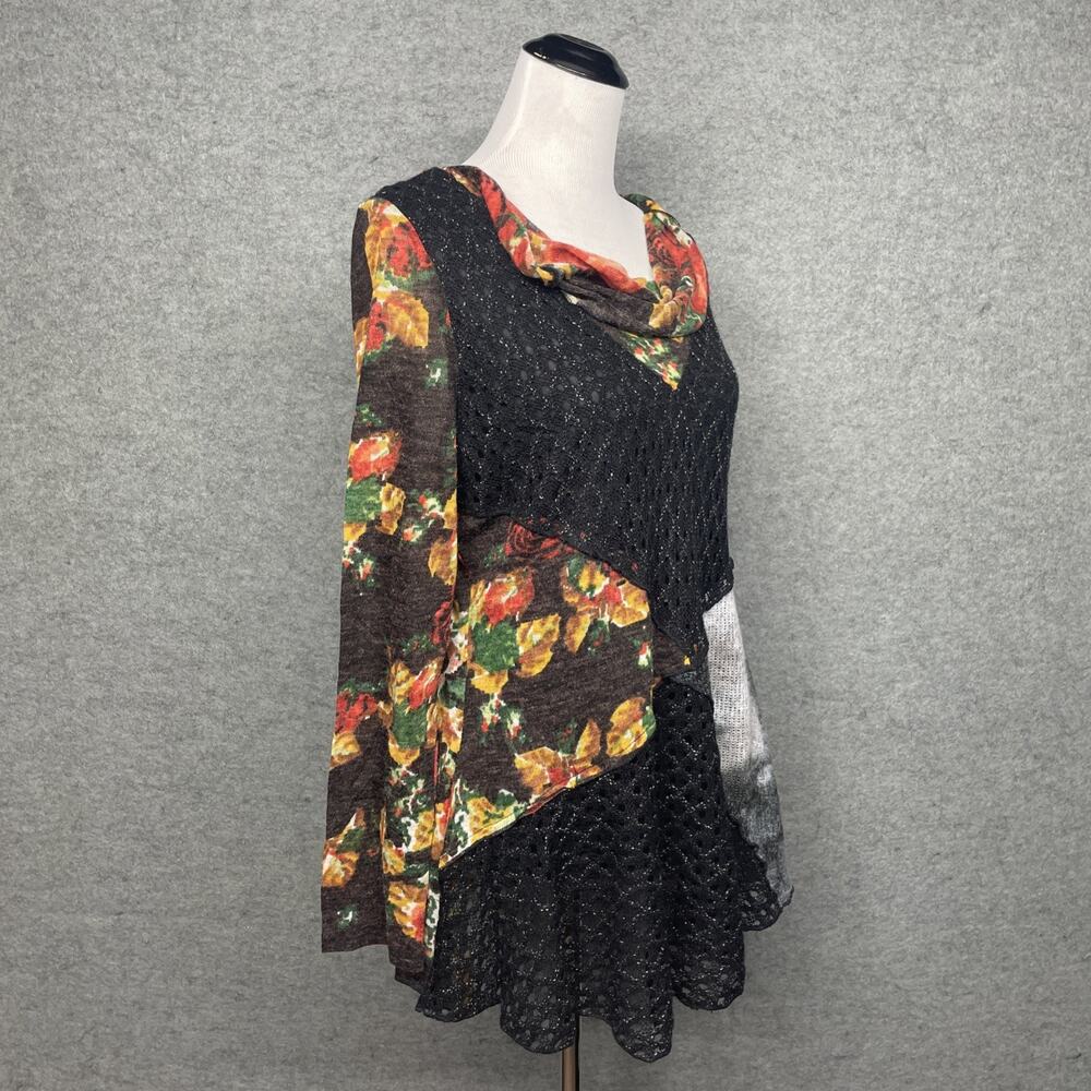 Womens L Boho Floral Crochet Patchwork Cowl Neck Long Slv Phoebe Whimisgoth 90s - Picture 3 of 8